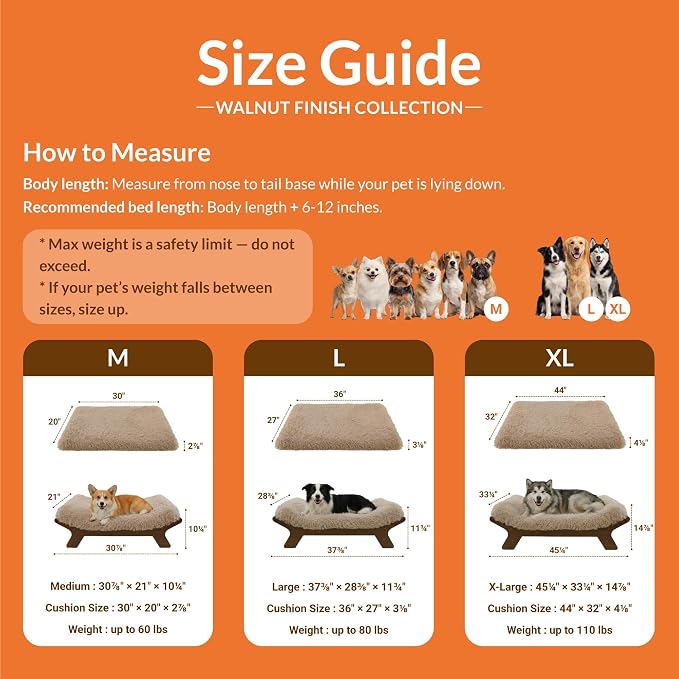 Elevated Wood Dog Bed Frame Mat Set, WalnutPattern, X-Large | Raised Sturdy Attractive Dog Sofa Couch Furniture,110 lb