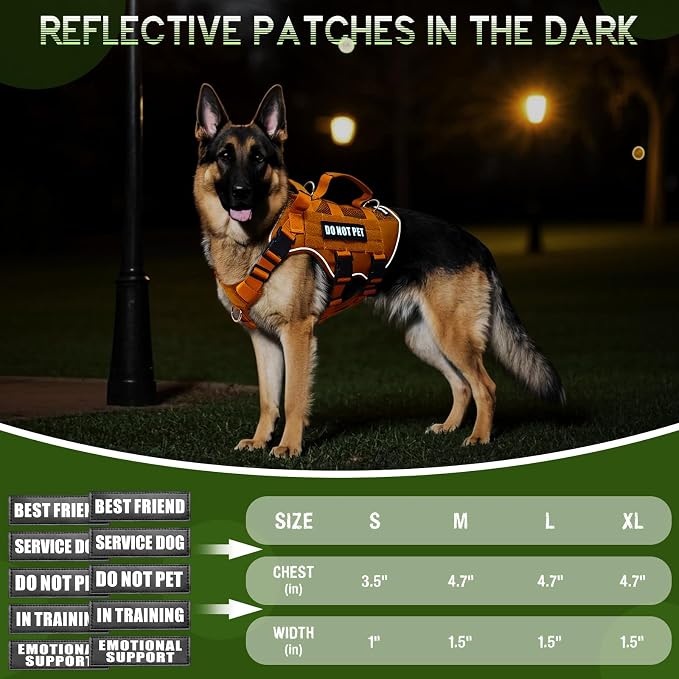 Tactical Molle Vest Mesh Dog Harness with 10 Removale Pet Patches | Breathable Service Dog harness with Double Soft Padded Handle for Medium Dog, Reflective Military Pet Vest for Walk Hiking