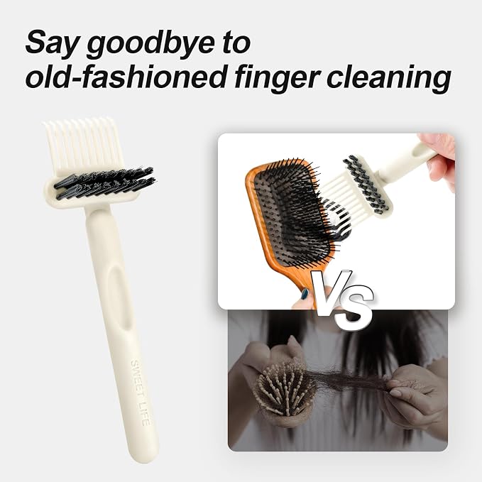 Hair Brush Comb Cleaning Tool Comb,2-in-1 Hair Brush Cleaner Tool, Portable Remover Rake for Removing Hair Dust, Home and Salon Use (White)
