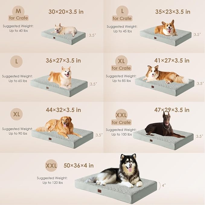 EHEYCIGA Orthopedic Dog Bed Large with Removable Washable Cover, 35x23 | Egg Crate Foam Support, Durable Oxford fabric, Non-Slip Bottom, Machine Washable, Soft Waterproof Plush Pet Bed Mat For Crate