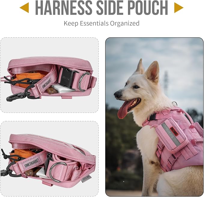 OneTigris Service Dog Vest Harness Saddle Bag Backpack Pouch, Emotional Support, Service Dog in Training,Quality Saddlebag for Tactical Dogs Vests(Pink)