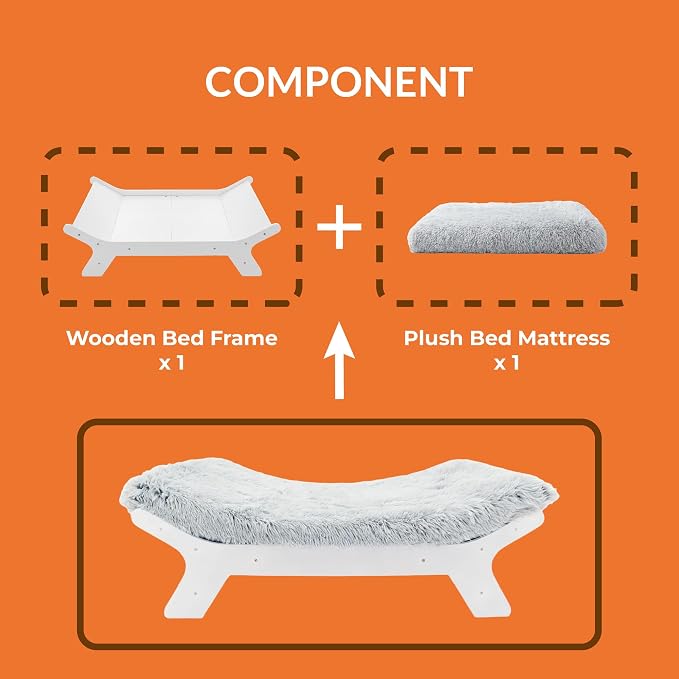 Elevated Wood Dog Bed Frame Mat Set, Whitecolor, X-Large | Raised Sturdy Attractive Dog Sofa Couch Furniture,110 lb