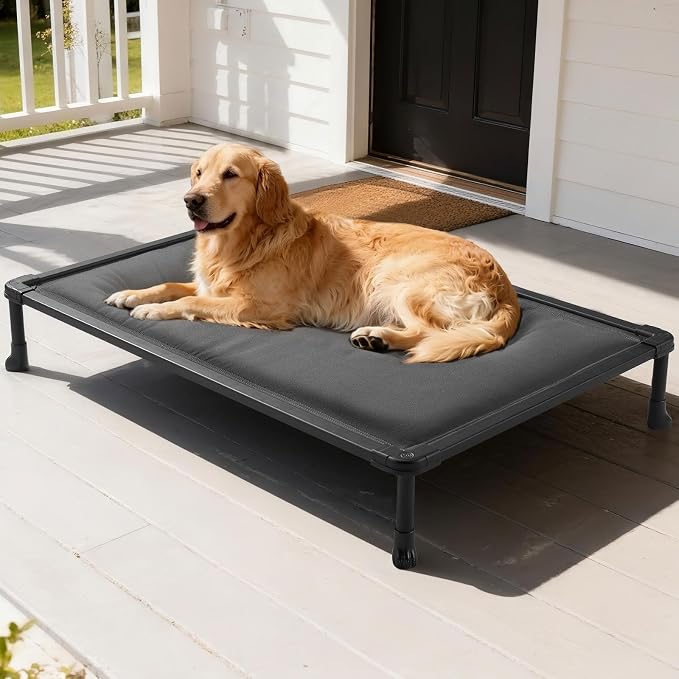 Veehoo Chew Proof Elevated Dog Bed, Padded Indestructible Raised Dog Cot | Orthopedic Dog Platform Bed with Soft Padded Mat, Durable Waterproof Pet Cot for Indoor, Outdoor or Crate, 49-Inch, Grey