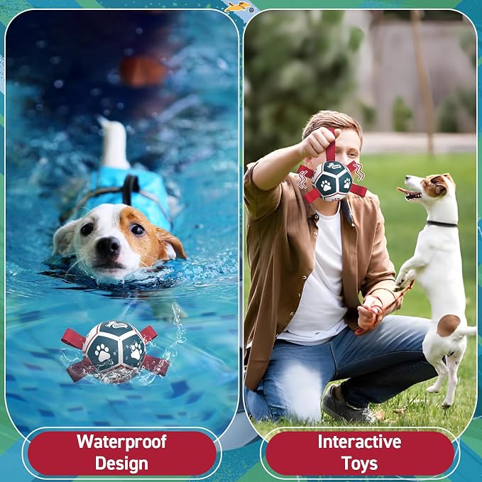 QDAN Dog Balls with Bell Inside, Outdoor Interactive Dog Toys for Tug of War, Dog Rope Toy, Squeaky Ball for Small Medium Dogs (6 Inch)