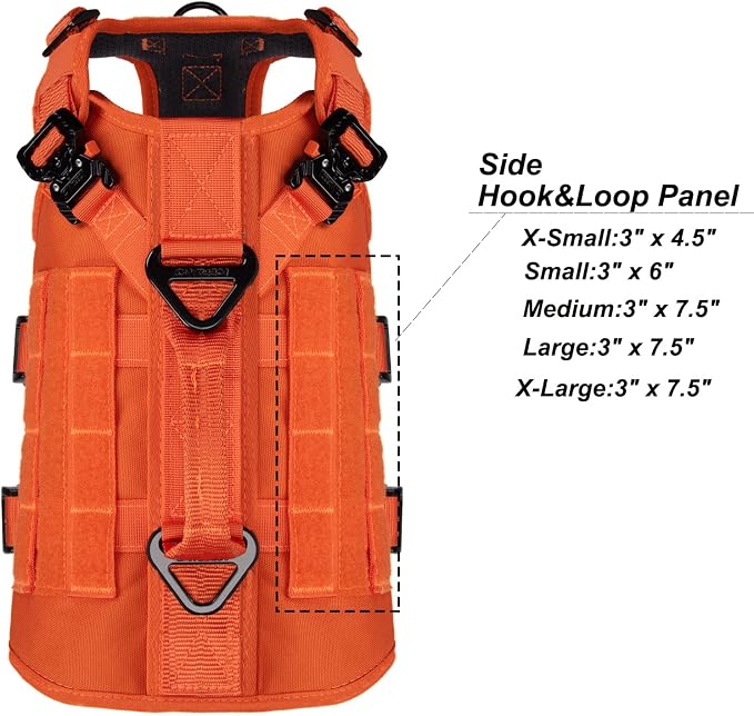 ICEFANG No Pull Tactical Dog Harness for Small Dogs,Adjustable Dog Vest | Control Handle,MOLLE Panel,Front Hook,3 Leash Clips,Soft Padded,for walking training,Orange,Small