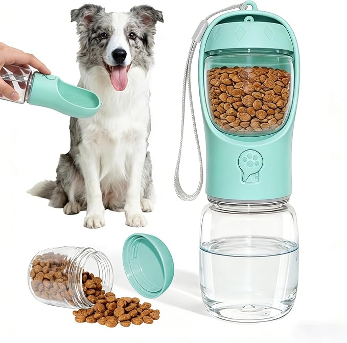 Dog Water Bottle, Portable Water Bottle with Food Container for Dogs Cat Pet Hiking Walking Travel Camping, Leak-Proof Dog Water Bowl Dispenser with Feeder Function Puppy Essentials