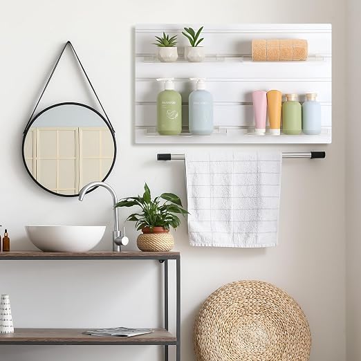 Yalikop 4 Pcs Slatwall Shelves Clear Acrylic Slatwall Shelves Organizer Wall Mounted Hanging Accessories Plastic Panel Display Shelf for Retail Store Boutique Garage Home(No Fence Style,10 x 4 Inch)