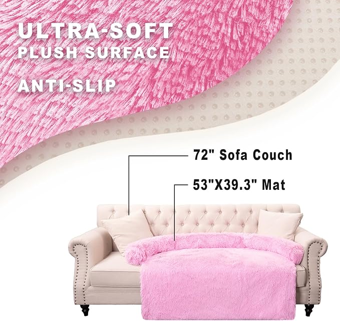Luxurious Calming Dogs/Cats Bed Mats, Dog Pad Washable Removable Couch Cover, Plush Long Fur Mat for Pets, Waterproof Lining, Perfect for Small, Medium and Large Dogs and Cats (Pink, 53"x39")