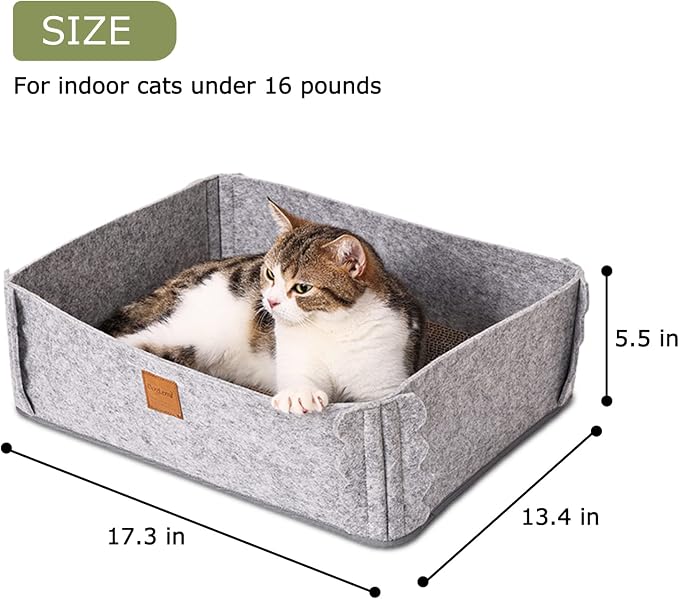 Cat Lounge Scratcher Box with Removable Cardboard (Grey) | High-density Corrugated Cardboard with Double-sided Use, Soft Felt Fabric, Release Stress and Protect Furniture