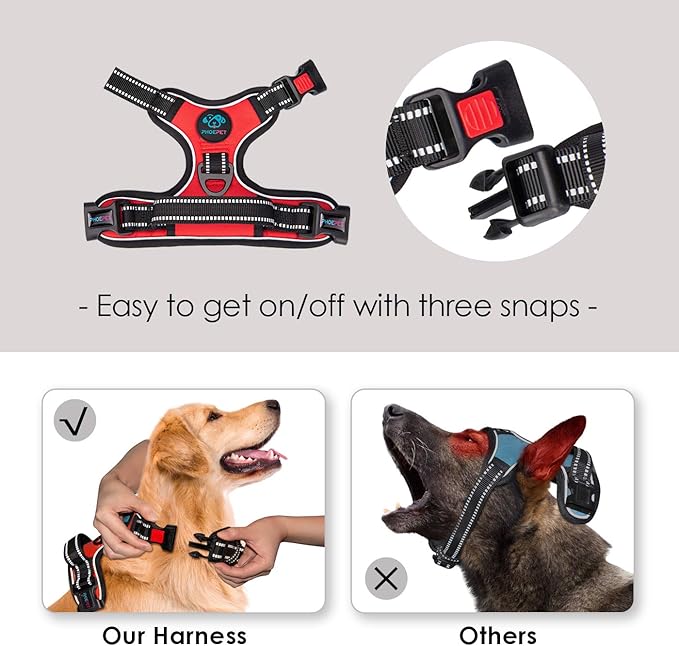 No Pull Dog Harness Medium Reflective Front Clip Vest with Handle | Adjustable 2 Metal Rings 3 Buckles[Easy to Put on & Take Off](M, Red)