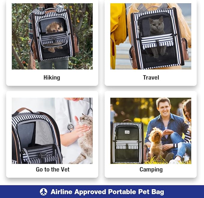 Large Cat Backpack Carrier Expandable Pet Carrier Backpack for Small Dogs Medium Cats Fit Up to 18 Lbs, Dog Carrier Backpack,Puppy Backpack Carrier, Striped