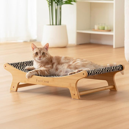 XL Sisal Cat Scratcher Bed with Elevated Hammock for Indoor Cats, Replaceable Natural Sisal Pad, Large Cat Lounge, Anti-Slip No-Wobble Bamboo Frame, Black & White Diamond.