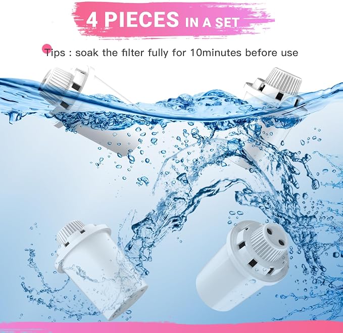 Water Fountain Replacement Filters, 4 Pack for D2223/2322/2340/2341 | Activated carbon and ion-exchange resin offer 7-layer filtration to reduce hair and odors; replace each filter every 2 weeks.