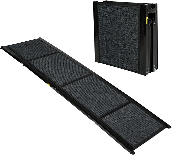 Ashfield & Harkness: Felt Dog Ramp - 63 x17, Black, Foldable & Portable, Metal Frame, Non-Slip, Stairs Alternative for Car-SUV-Truck, Pets 250lbs Cap