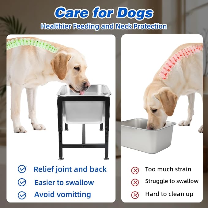 YUEPET Outdoor Elevated Dog Water Bowl, 3 Gallon Bowl for Large Dogs | 4 Heights Adjustable, 3 Gal Extra Large Stainless Steel Bowl, Raised Dog Water Bowl with Stand, Food and Water Use
