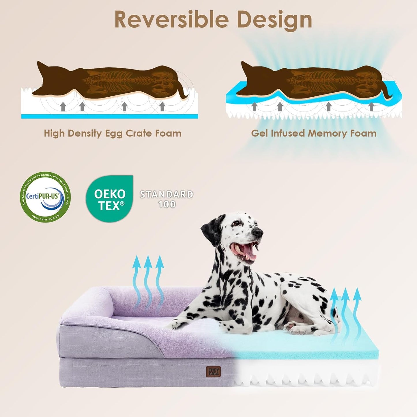 EHEYCIGA Memory Foam XL Dog Bed for XLarge Sized, Extra Large Orthopedic Dog Sofa with Sides and Waterproof Liner, Washable Bolster Pet Couch with Removable Cover, 42x30x7.5 Inch, Purple