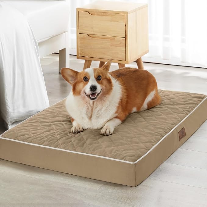 WNPETHOME Orthopedic Waterproof Extra Large Senior Dogs Bed for Comfy Sleep | XL Washable Ped Bed with Removable Cover, Multi-Needle Quilting XL Crate Bed for Large Sized Dog Relax, Brown 42x30 Inch