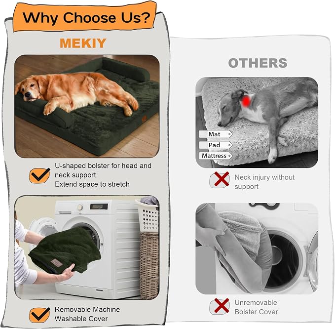 Orthopedic Washable Dog Bed with Bolster for Medium to Large Dogs | Pillow Support for Neck Relief, Egg Crate Foam, Waterproof Liner, Anti-Slip Bottom, Removable Bolster Cover, 36 x 27 Inch