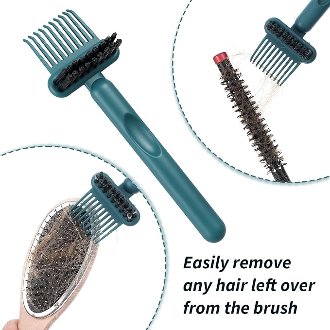 Yuanchu 2Pcs 2-in-1 Hair Brush Cleaner and Remover Tools, Dual-Sided Comb Effective Hairbrush Cleaner for Removing Hair and Dust Home Salon Travel Use(Green)