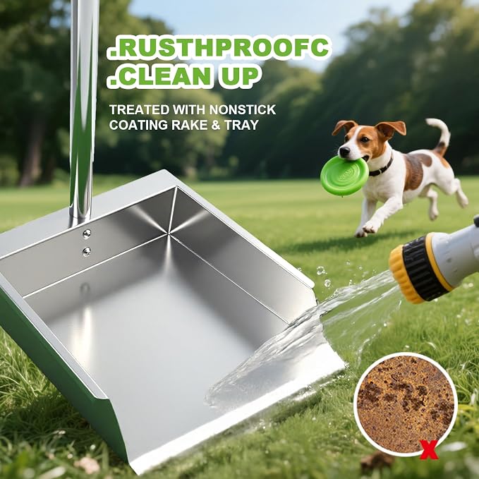 Pooper Scooper for Large Dogs,Dog Pooper Scooper Heavy Duty Long Handle Metal Tray Rake Shovel Set,Extremely Durable Metal Stainless Steel Dustpan for No Bending Clean Up Yard Grass.