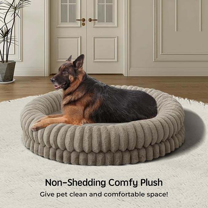 BALANCE Luxury Donut Dog Bed, 43 Inches Round Dog Beds Large Sized Dogs Washable, Orthopedic Calming Dogs Bed for Pets with Anti-Slip Bottom, Oatmeal
