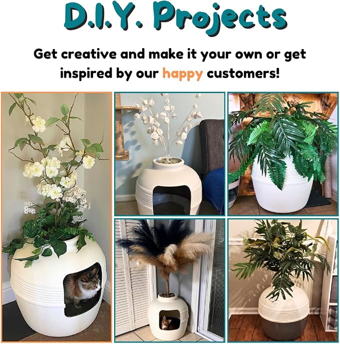 Good Pet Stuff Original Hidden Litter Box Planter, Decorative Cat Litter Enclosure with Carbon Filter, Artificial Palm Plant, Upgraded Design, Easy to Clean, Base Kit, White Birch