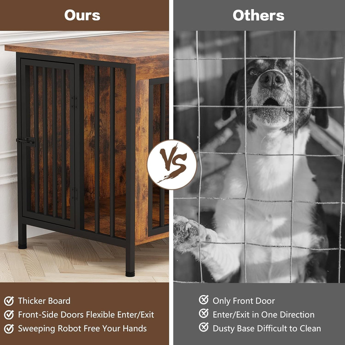 EasyCom 31.5" Small Dog Crate Furniture, Chew-Resistant Dog Crates for Small and Medium Dogs, Dog Kennel Furniture Indoor with 2 Doors and 3.94" Raised Feet, as TV Stand, End Table, Crate Table