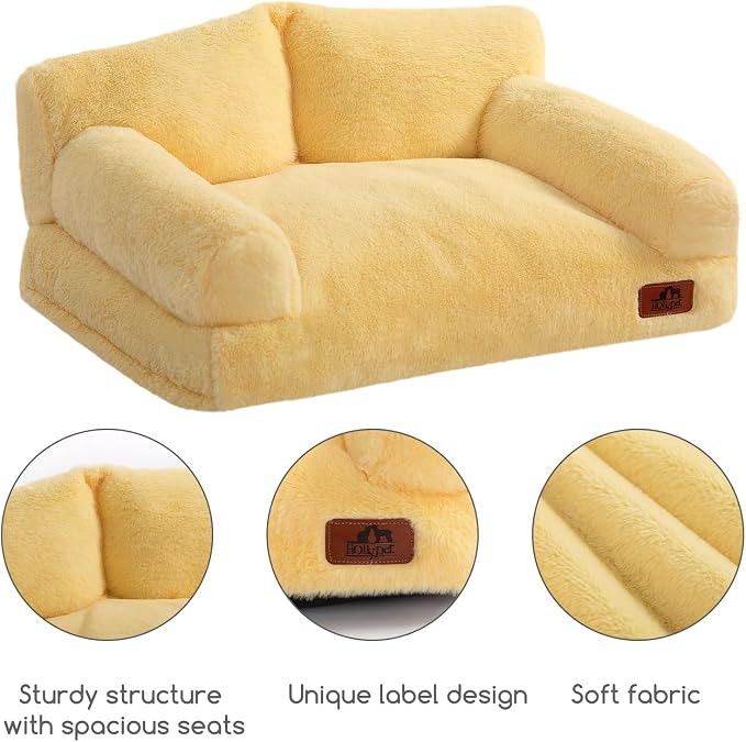 Hollypet Small Dog Large Cat Bed Puppy Couch Beds for Pets up to 25 lbs | Fluffy Dog Cat Couch Plush Soft Warming Pets Beds with Machine Washable Cover and Non-Slip Bottom