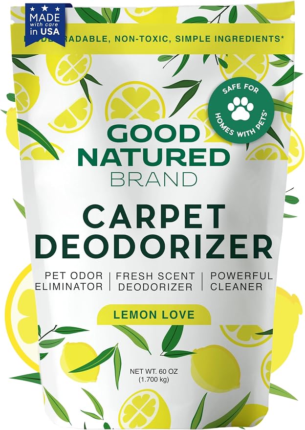 Good Natured Brand | Carpet Deodorizer & Freshener Powder | 60 oz Pet Odor Eliminator for Strong Odor & Pet Urine | Fresh Natural Lemon Love | Safe for Homes with Pets