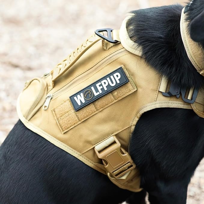 WOLFpak Tactical Dog Vest Harness No Pull Breathable MOLLE(Khaki, X-Large) | Dual Grab Handles, 1000D Nylon, Four-Point Adjustment, MOLLE Attachment Panels, Three Storage Pockets, Metal Alloy Buckles