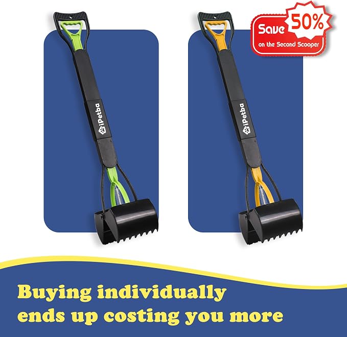 Large Dog Pooper Scooper for Yard, 32 inch Long Handle, 2-Pack