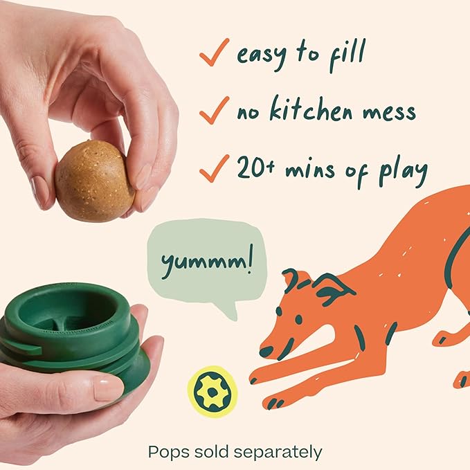 WOOF Pupsicle Interactive Dog Ball Toy for Dogs 25-75 lbs - Green | Long-lasting enrichment toy for medium/large dogs, easy-fill design, low-mess play, made of natural rubber, easy to clean