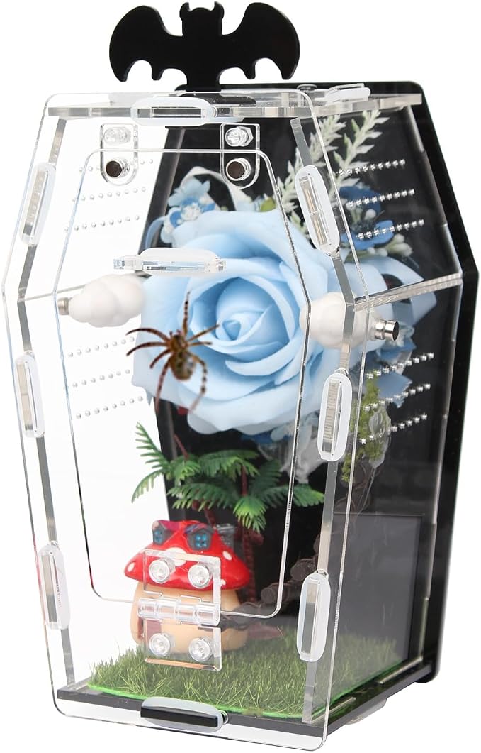 Acrylic Spider Enclosure Coffin House with Magnetic Lock | Coffin-Shaped House, Magnetic Lock & Feeding Port, No Tools Assembly, Jumping Spider Habitat, Easy Clean
