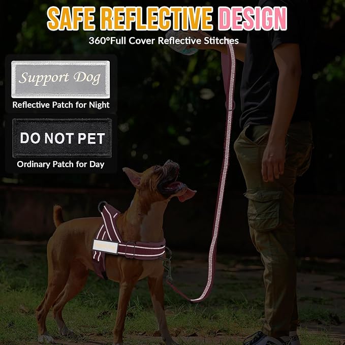 SlowTon No Pull Dog Harness with Front Clip - Heavy Duty, Soft Padded | Neck & Chest Adjustable, Tactical Pet Vest and Leash Set for Large Medium Sized Dogs, for Easy Walk & Training, Pink L