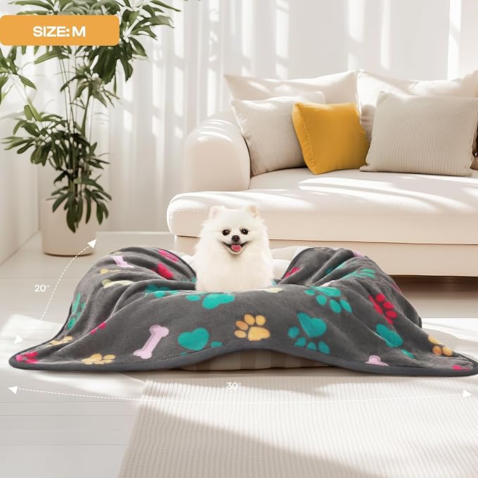 Luciphia 1 Pack 3 Blankets Fluffy Premium Fleece Pet Blanket Flannel Paw Printed Throw for Dog Cat(Large 41x31'', Grey/Brown/Blue)