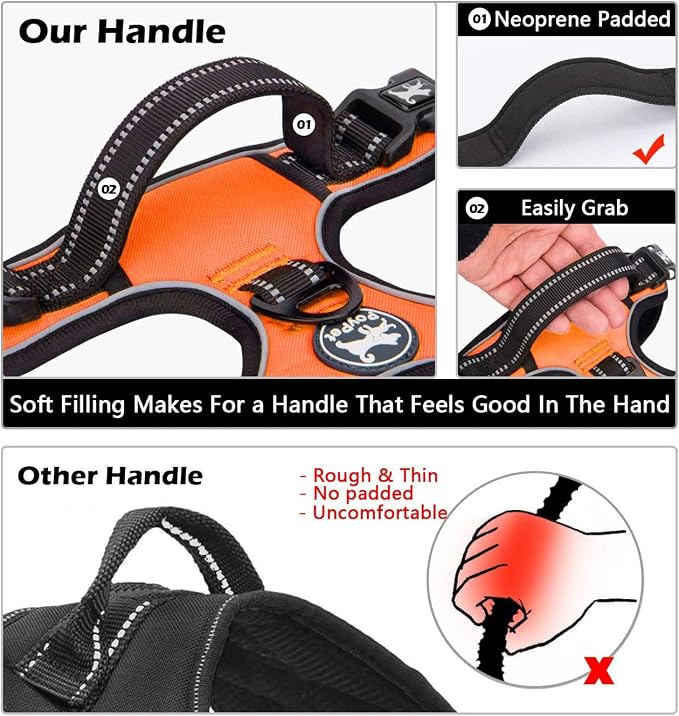 PoyPet No Pull Dog Harness Large with Front Clip & Neck Release Buckle | No Choke, Adjustable Vest, Reflective, Back Clip, Lockable, Soft Padded, Easy Control Handle for Walking Training, L, Orange