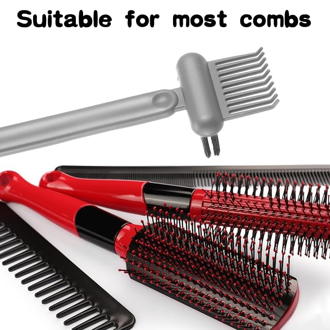 2Pcs 2-in-1 Hair Brush Cleaner & Remover Tool Brush Cleaning Tool Comb Cleaner Effective Hairbrush Cleaner Hair Brush Remover Rake for Man Woman Home Travel Salon Removing Hair Dust (Grey)