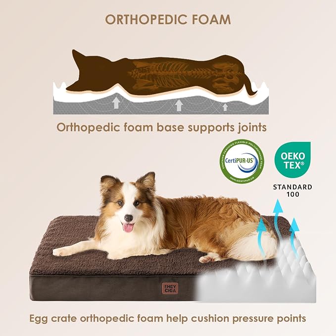 EHEYCIGA Orthopedic Dog Bed with Removable Washable Cover, Brown, 30IN | Egg Crate Foam Support, Durable Oxford fabric, Non-Slip Bottom, Machine Washable, Soft Waterproof Plush Pet Bed Mat For Crate