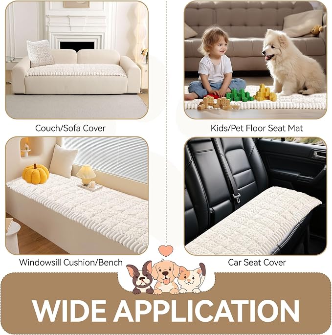 OTOB Couch Cover for Dogs Washable Pet Friendly, Non Slip Plush Fuzzy Love Seat Couch Covers Sofa Slipcovers, Geometric Jacquard Soft Pet Cushion Mat Protector All Seasons (Off White, 27.6" x 59.1")