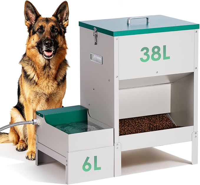 Metal Automatic Dog Feeder&Water Dispenser for Large Dogs Outdoor | 2-in-1 Automatic Dog Feeder Large Breed and Outdoor Dog Water bowl Set for Large Dogs, Cats, and Other Pet