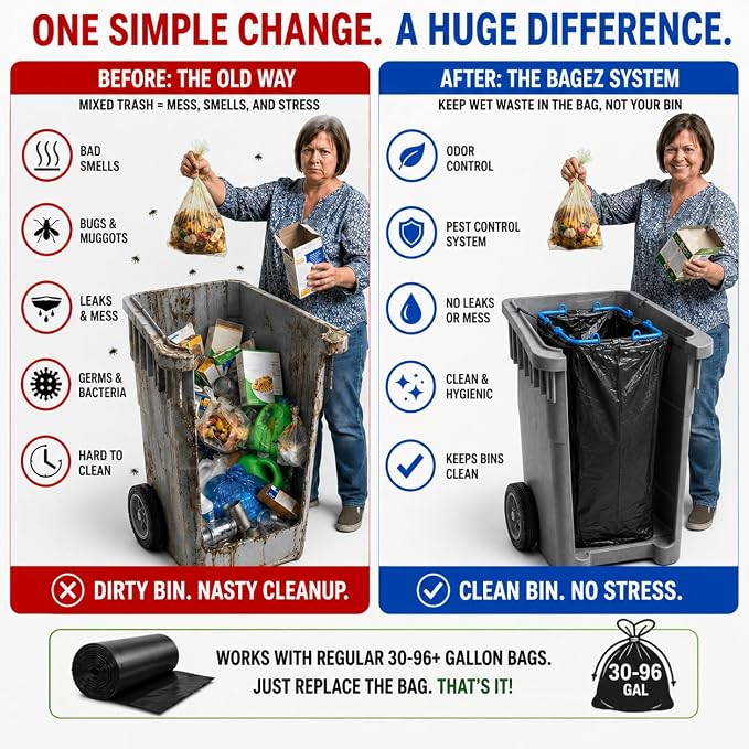 Portable Trash Bag Holder Stand For 20-33+ Gallon Liners. 16x17in Hanging Stand for Waste or Storage & Organization. Garbage can For Home Recycling Camping Picnic Party Boat Car RV or Leaf Collector