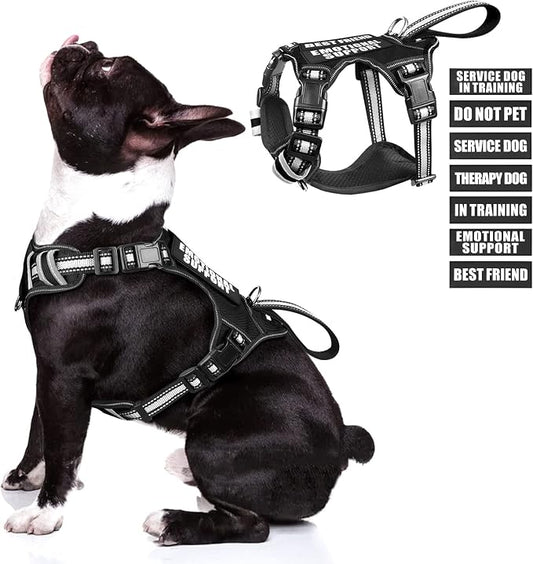 Service Dog Vest No Pull Dog Harness with 7 Dog Patches, Reflective Pet Harness with Durable Soft Padded Handle for Training Small, Medium, Large, and Extra-Large Dogs (Medium, Black)