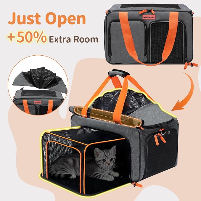 Cat Pet Dog Carrier Soft Sided Airline Approved, Large Foldable Travel Cat Bag for Kittens & Puppies Up to 15 Lbs, Top Loading Mesh, Expandable Breathable Comfort for Transport Scenarios