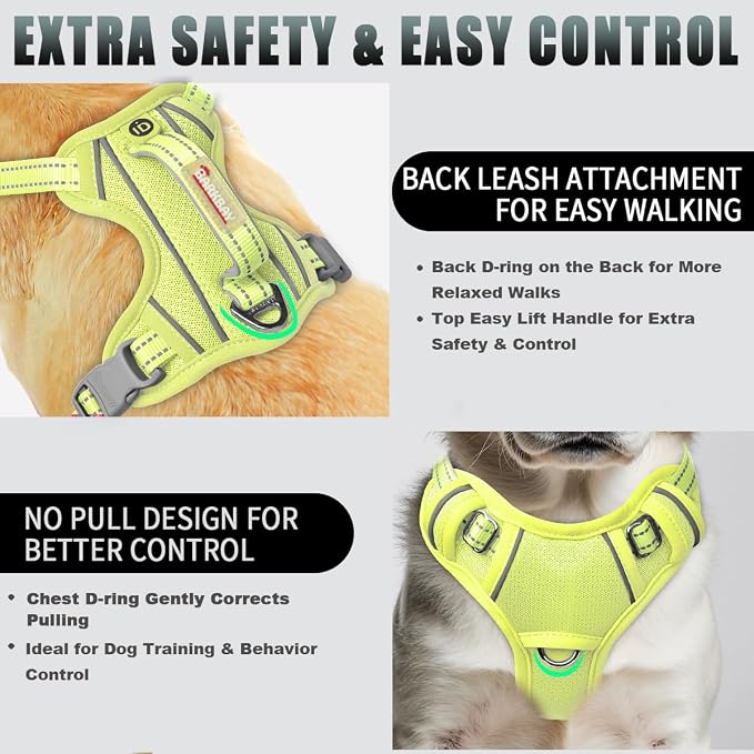 BARKBAY No Pull Dog Harness Large Reflective Dog Harness with Front Clip and Easy Control Handle for Walking Training Running with ID tag Pocket(Sunlight,XS)