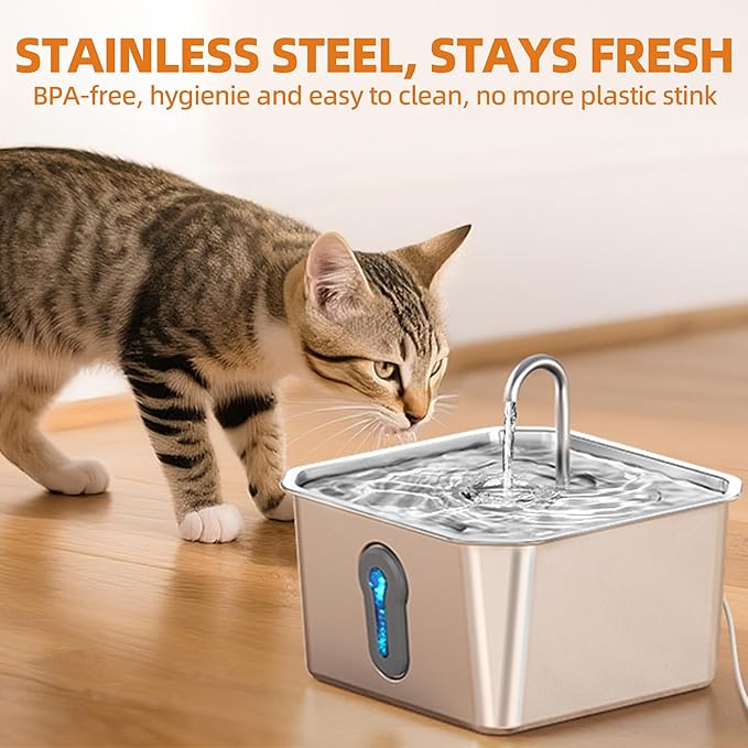 4L/135oz Large Cat Water Fountain Stainless Steel with 4 Filters Pet Water Fountain for Cats Quiet Indoor Pets Dog Small Animal Automatic Dog Water Dispenser for Drinking Watering Supplies