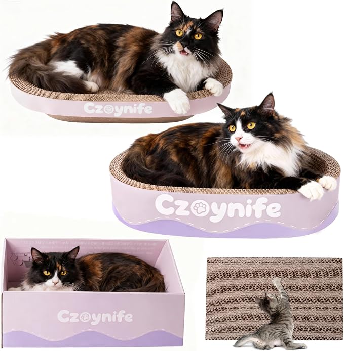 3PCS Cat Scratcher Cardboard, Oval Cat Scratch Pad Bowl Nest for Indoor Cats, Round Cat Scratching Board Corrugated Lounge Cat Bed, Furniture Protector for Couch (Purple, 15.7 * 10 in)