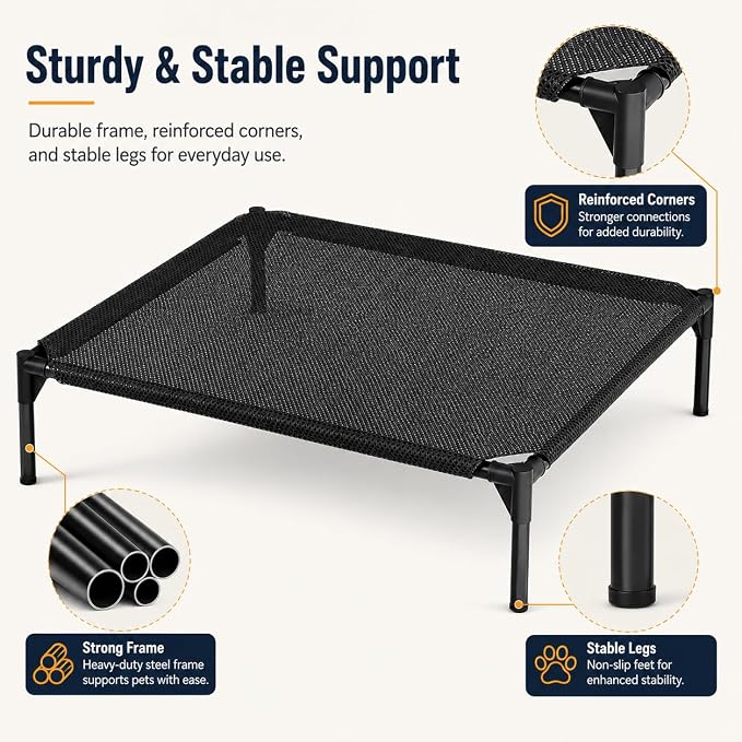 Elevated Dog Bed, Breathable Mesh Raised Pet Cot, | For Dogs, Elevated Design