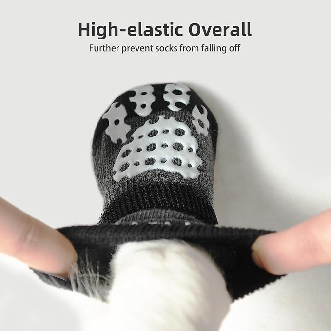 PUPTECK Anti-Slip Dog Socks with Double Sides Grips for Small Medium Large Dogs Hardwood Floors Prevents Licking, Dog Shoes for Hot Pavement Traction Control Paw Protector for Senior Dogs, Grey XL