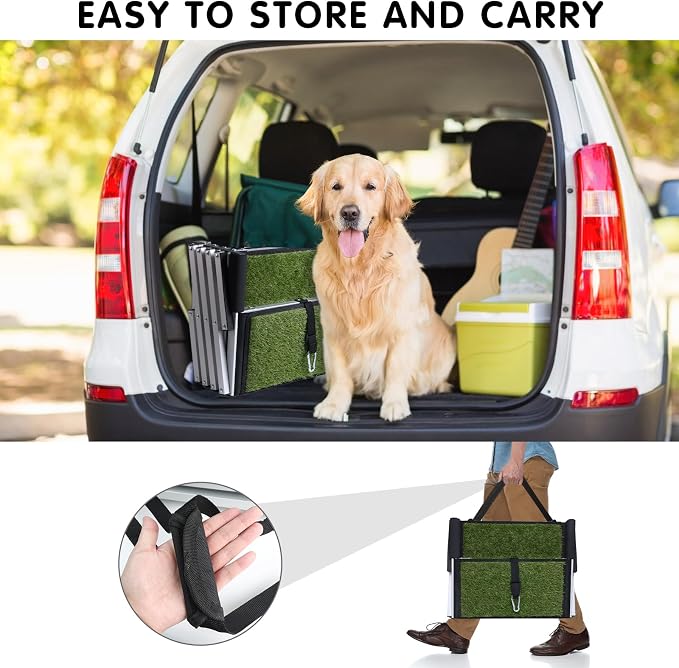 DGSL Folding Dog Stairs for Car, Green 16.9" Wide 4-Step Non-Slip Pet Steps | Portable Pet Stairs for Vehicle Access, Large Dogs, SUVs, Trucks and Home use