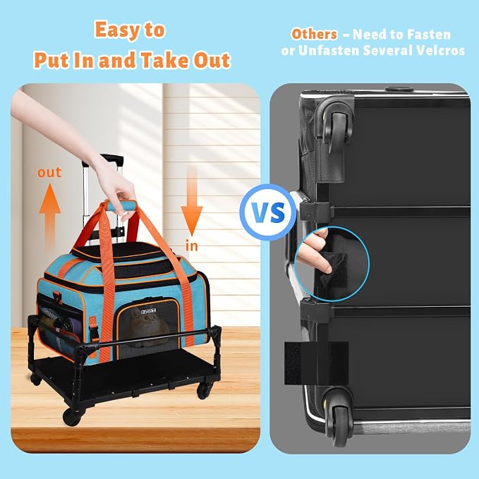 Petskd Top-Expandable Small Pet Carrier with Wheels (19" L x 13" W x 9" H), Southwest/Allegiant Airlines Approved, Rolling Pet Carrier for Small Dogs & Cats (Black)